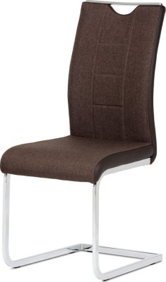 Jídelní židle chrom / hnědá látka + hnědá koženka