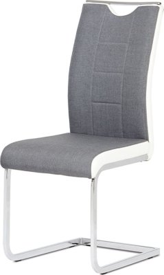Jídelní židle chrom / šedá látka + bílá koženka